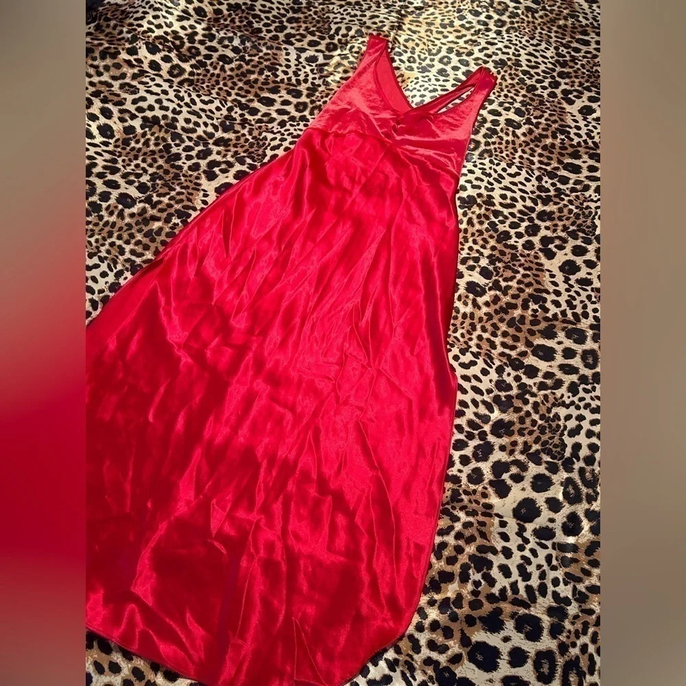 Vintage California Dynasty Red Velvet & Satin Slip Dress - Picture 3 of 10